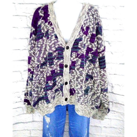 sir william Sweaters - Vintage Oversized Color Block Cardigan Sweater XXL